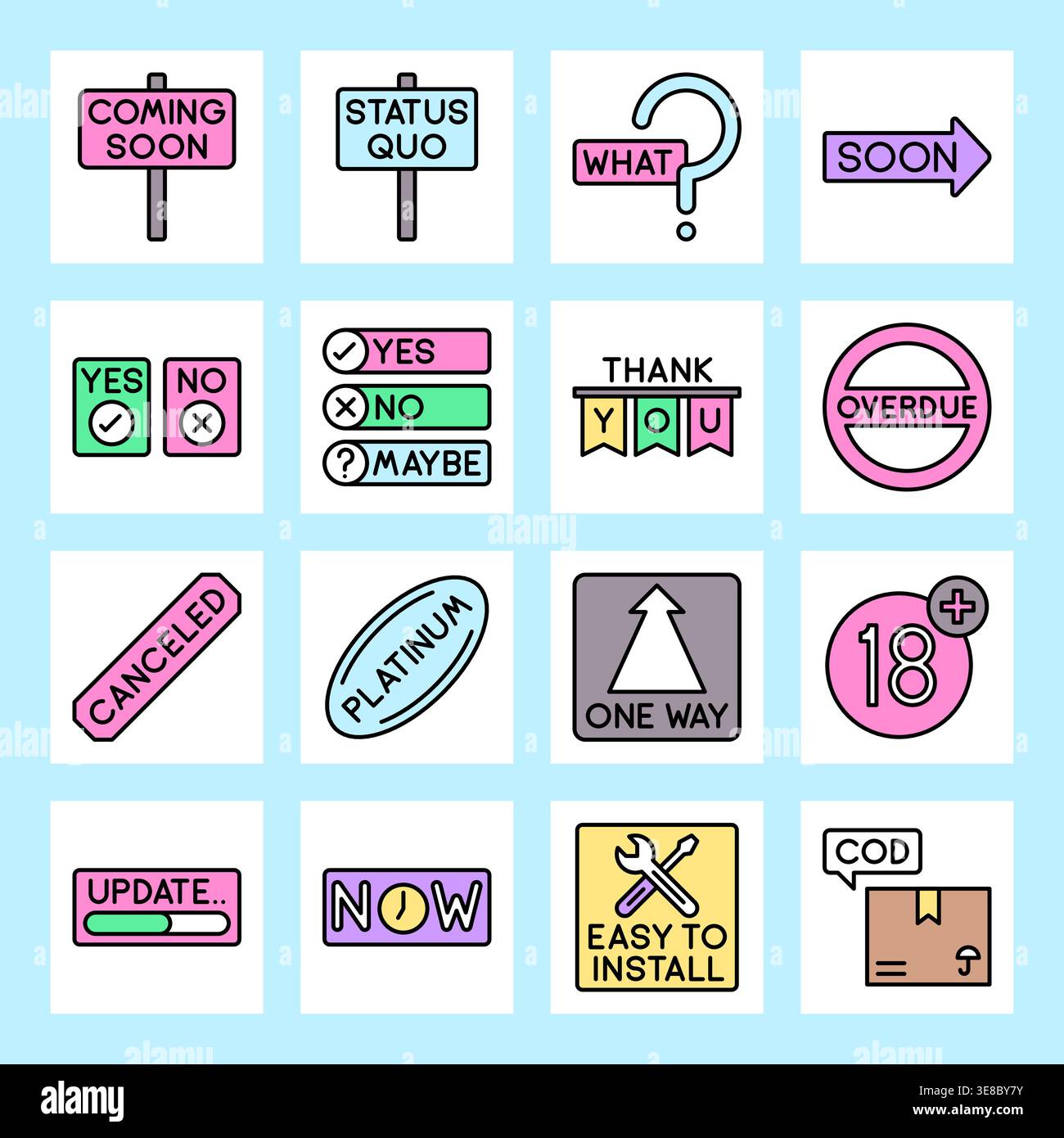 Flat Pastel System UI Icons with Functional Labels and Action Warnings ...