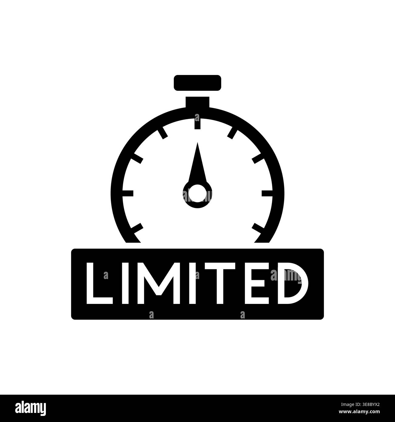 Bold text limited with stopwatch graphic indicating reduced availability Stock Vector