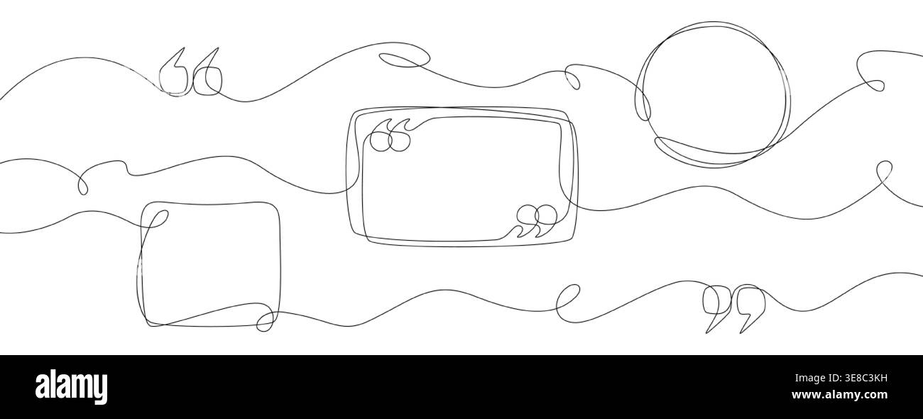 Continuous one line art quote frame. Hand drawing text box with commas ...