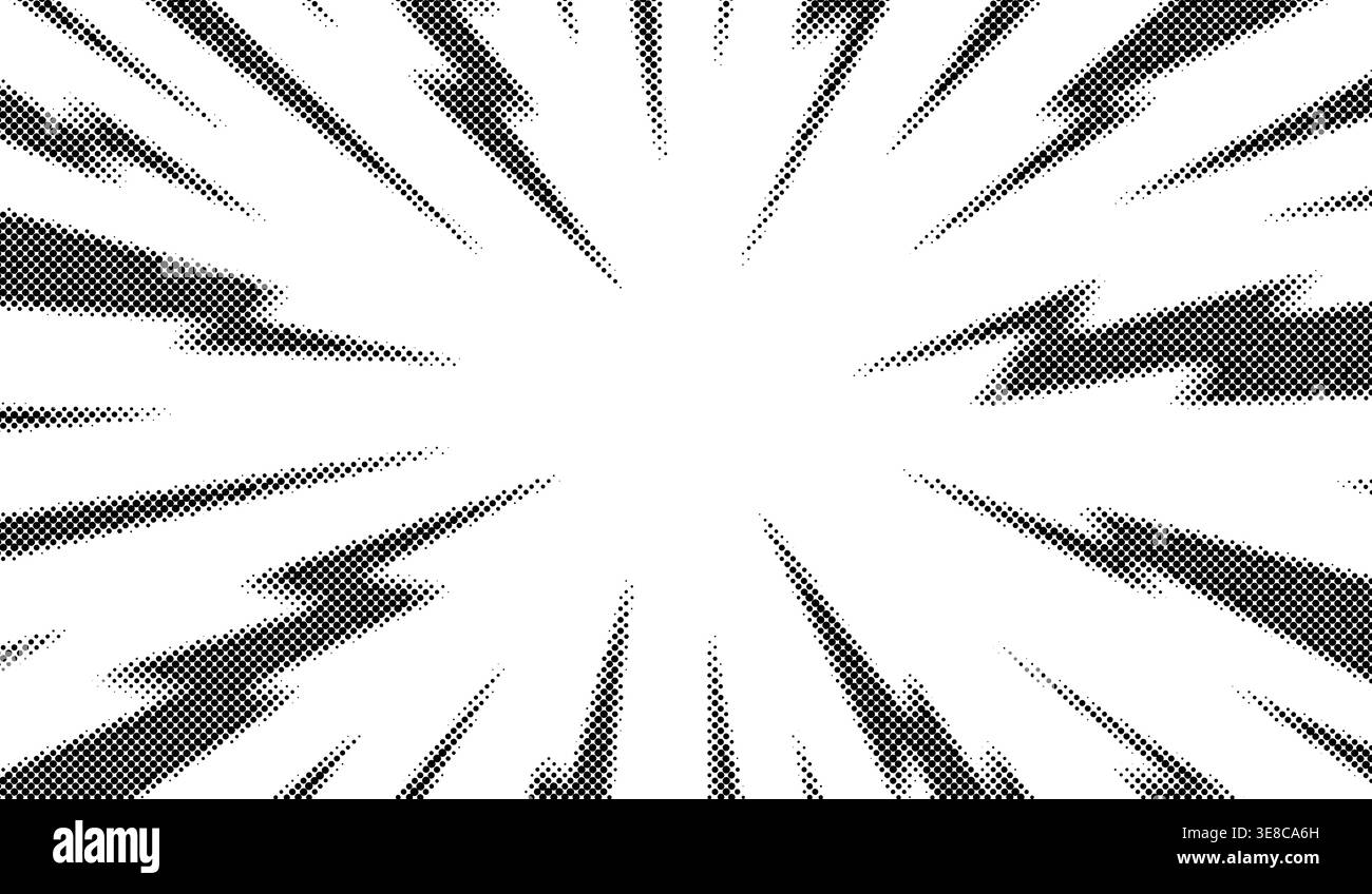Background bolt thunder. Line comics backgrounds. Abstract lines backdrop. Shading sunrays. Design frames. Title book. Texture explosive polka. Beam Stock Vector