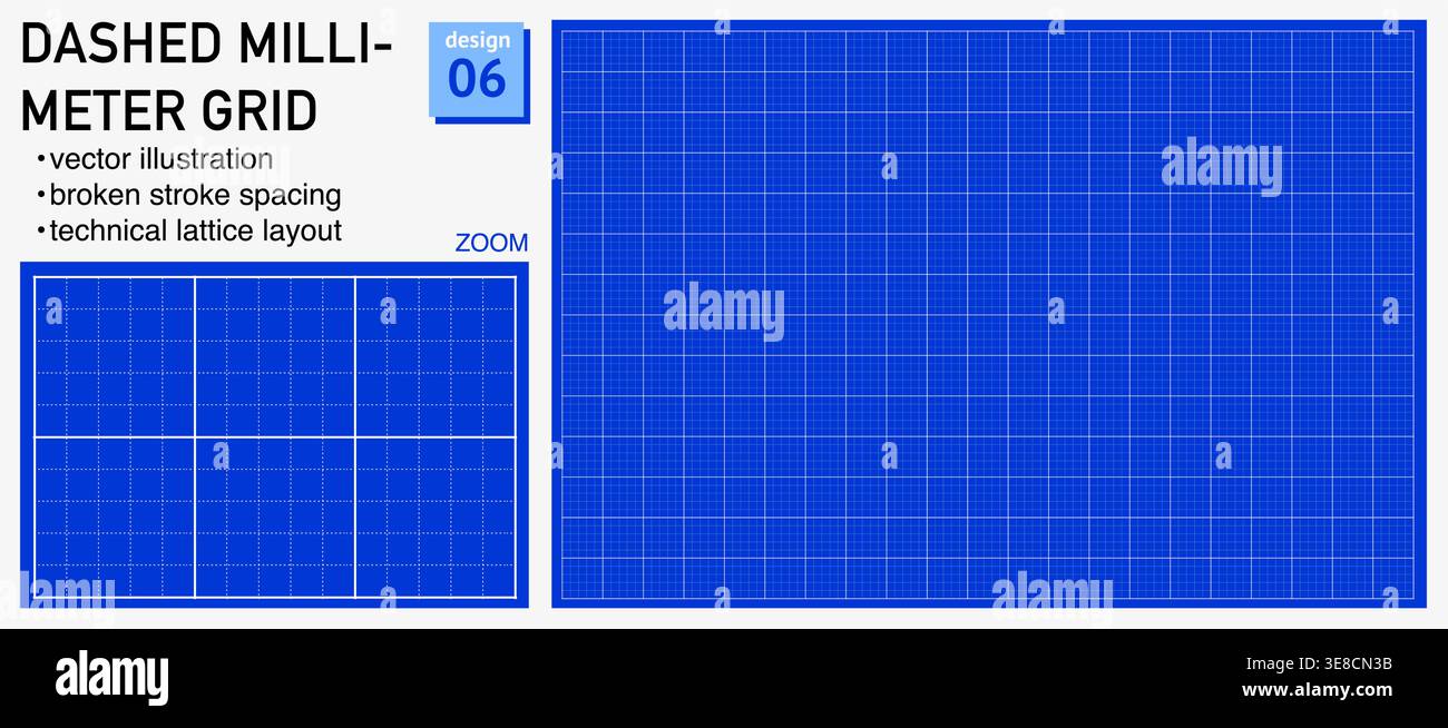 Technical drawing sheet micro node square geometry, margin layout blueprint style. Fine marker structure for planning pages diagrams UI wireframes education notebooks digital technology visuals. Stock Vector