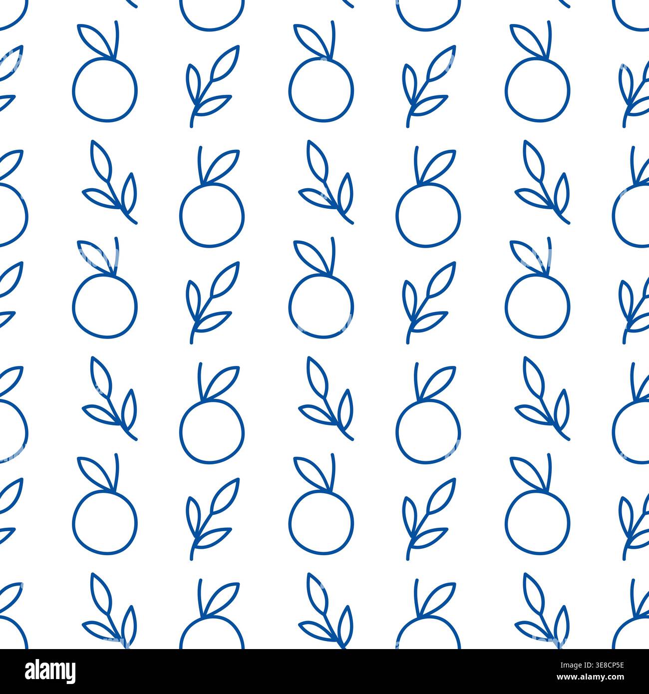 Orange fruit seamless pattern blue line art doodle citrus background for textile print Stock Vector