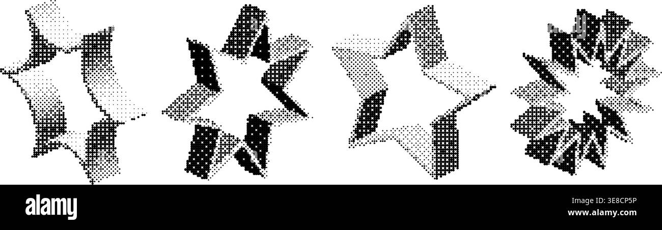 Bitmap halftone stars set. Pixelated star-shaped design element pack ...