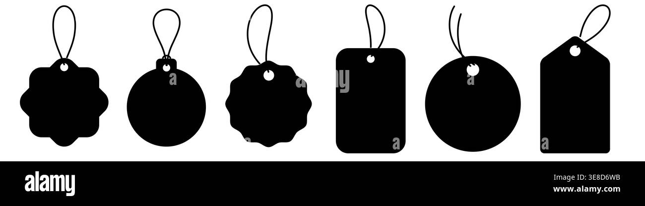 Collection of blank price tag shapes with string including round ...