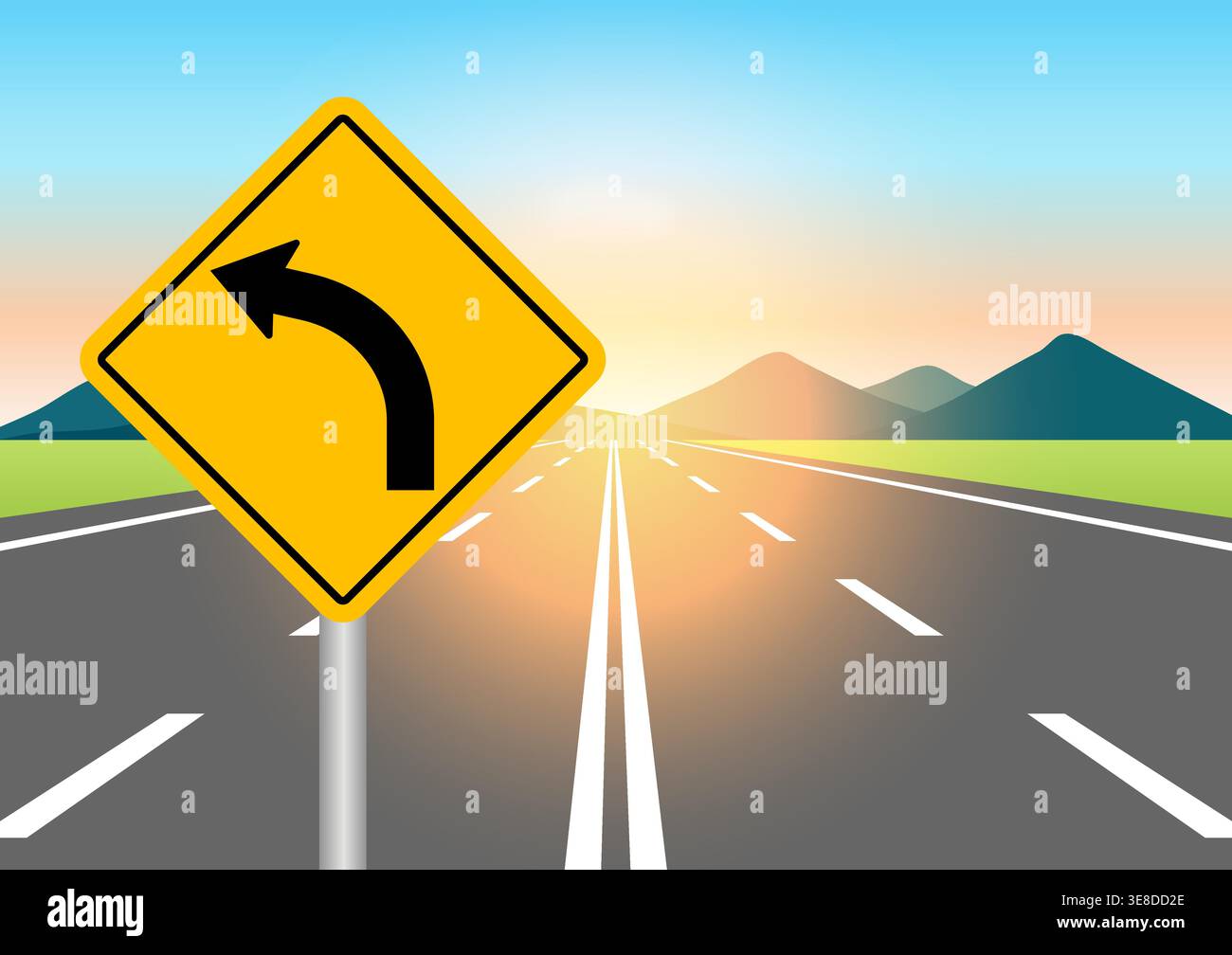 Traffic Sign. Left Curve. Vector Illustration. Stock Vector