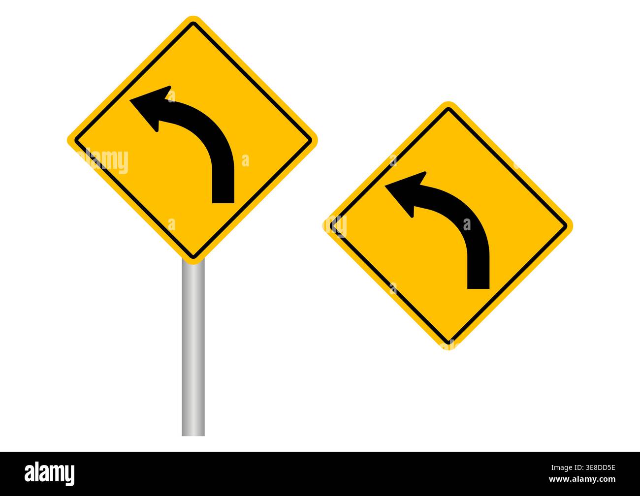 Traffic Sign. Left Curve. Vector Illustration. Stock Vector