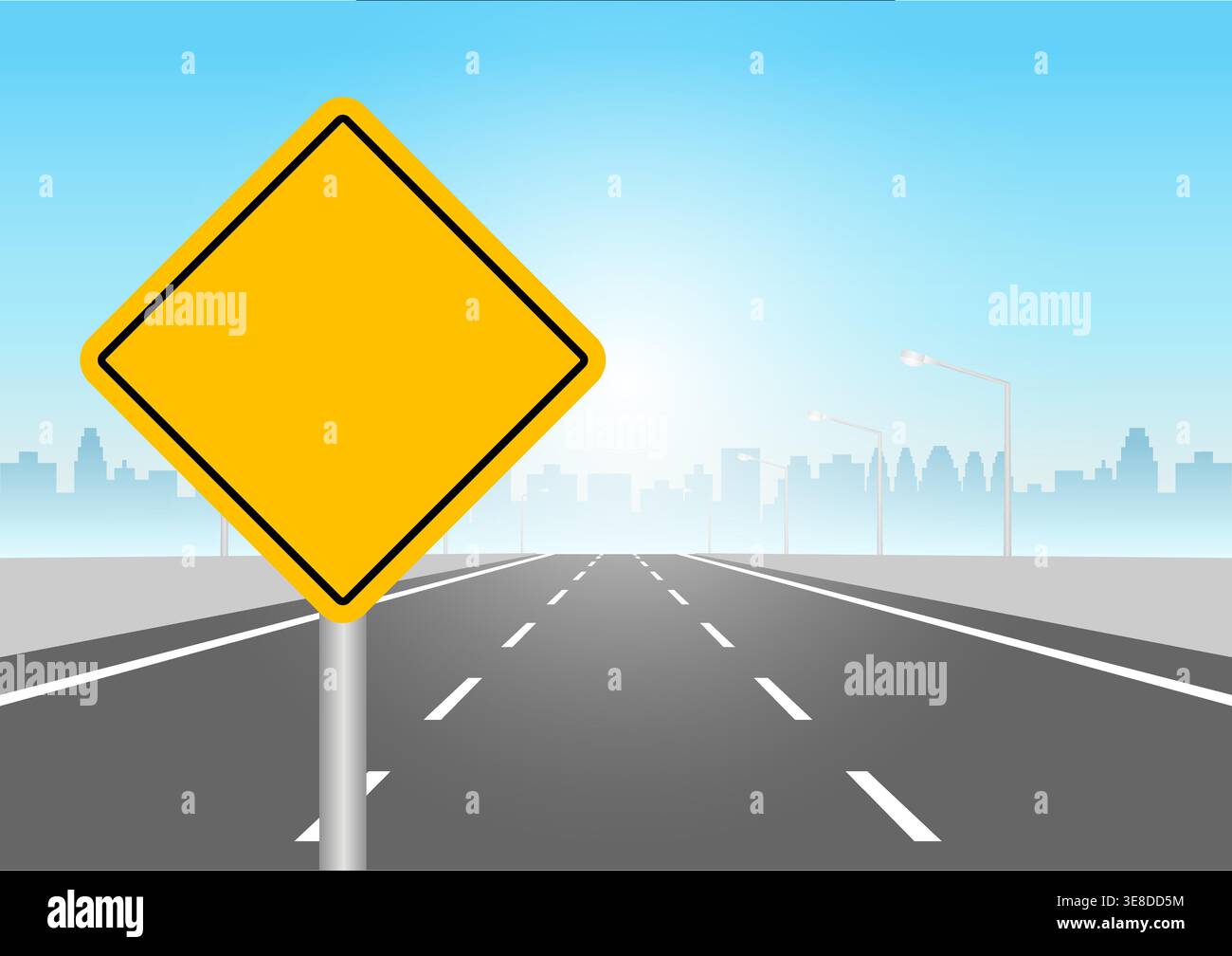 Empty Traffic Sign on Highway Road. Vector Illustration. Stock Vector