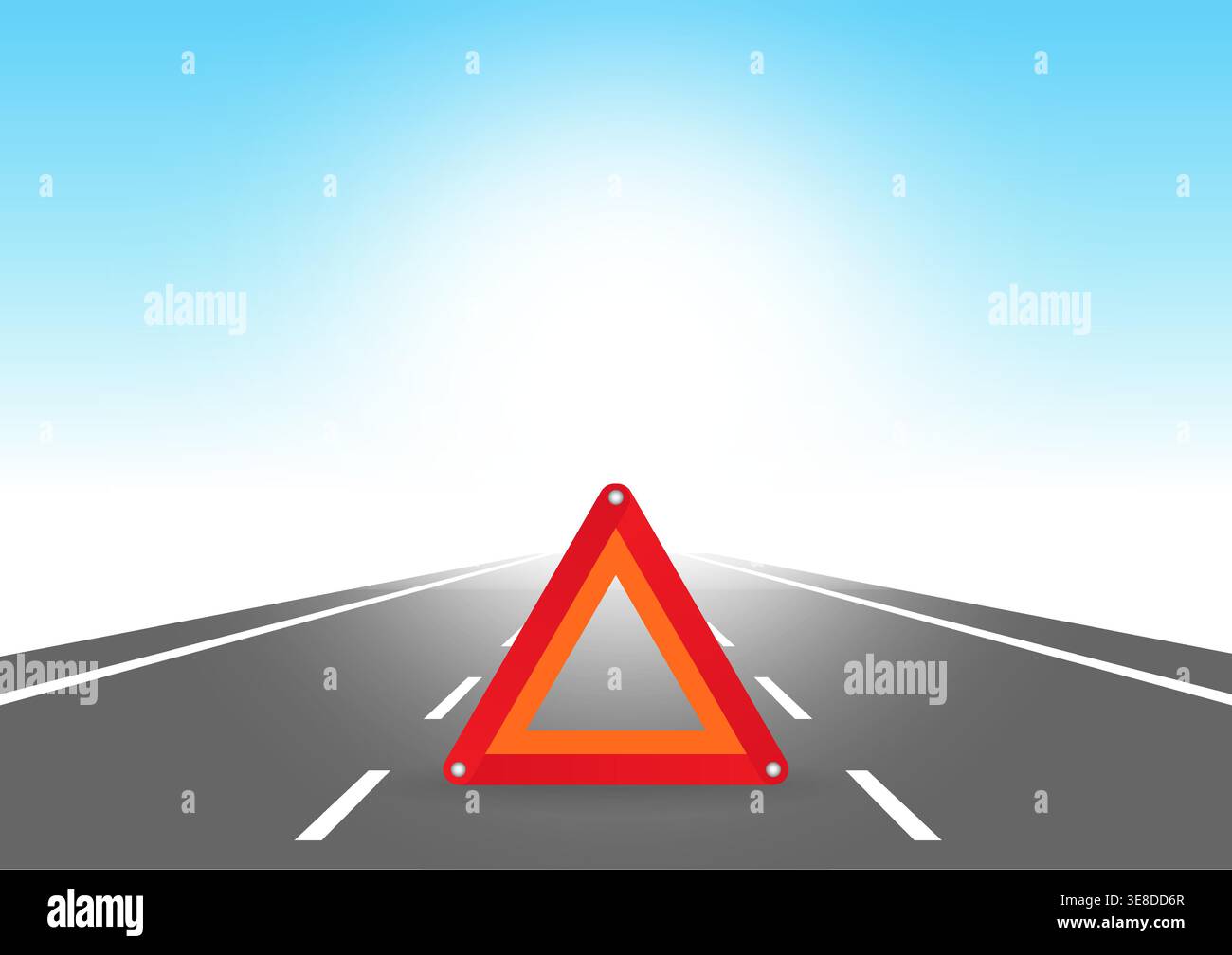 Red Triangle Emergency Sign on the Road. Vector Illustration. Stock Vector