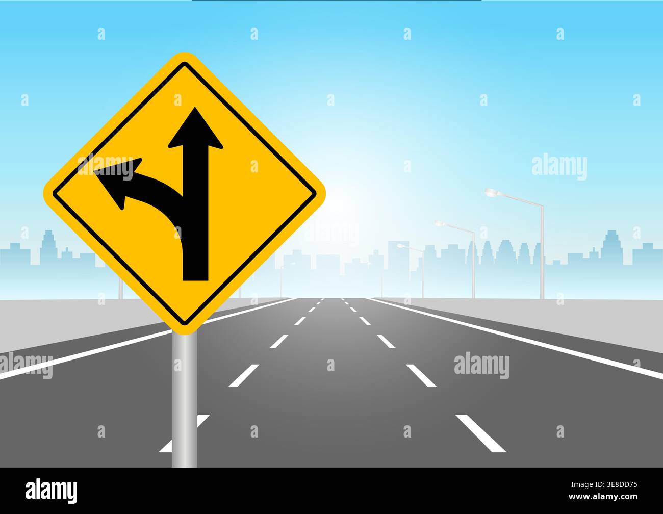 Traffic Sign on Highway Road. Vector Illustration. Stock Vector