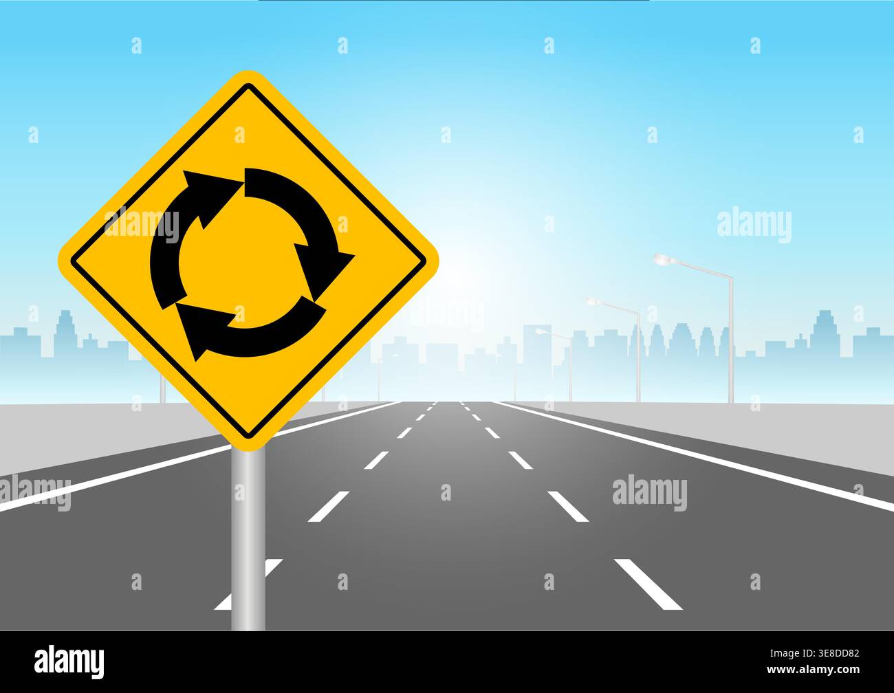 Traffic Sign. Roundabout Road Sign. Vector Illustration. Stock Vector