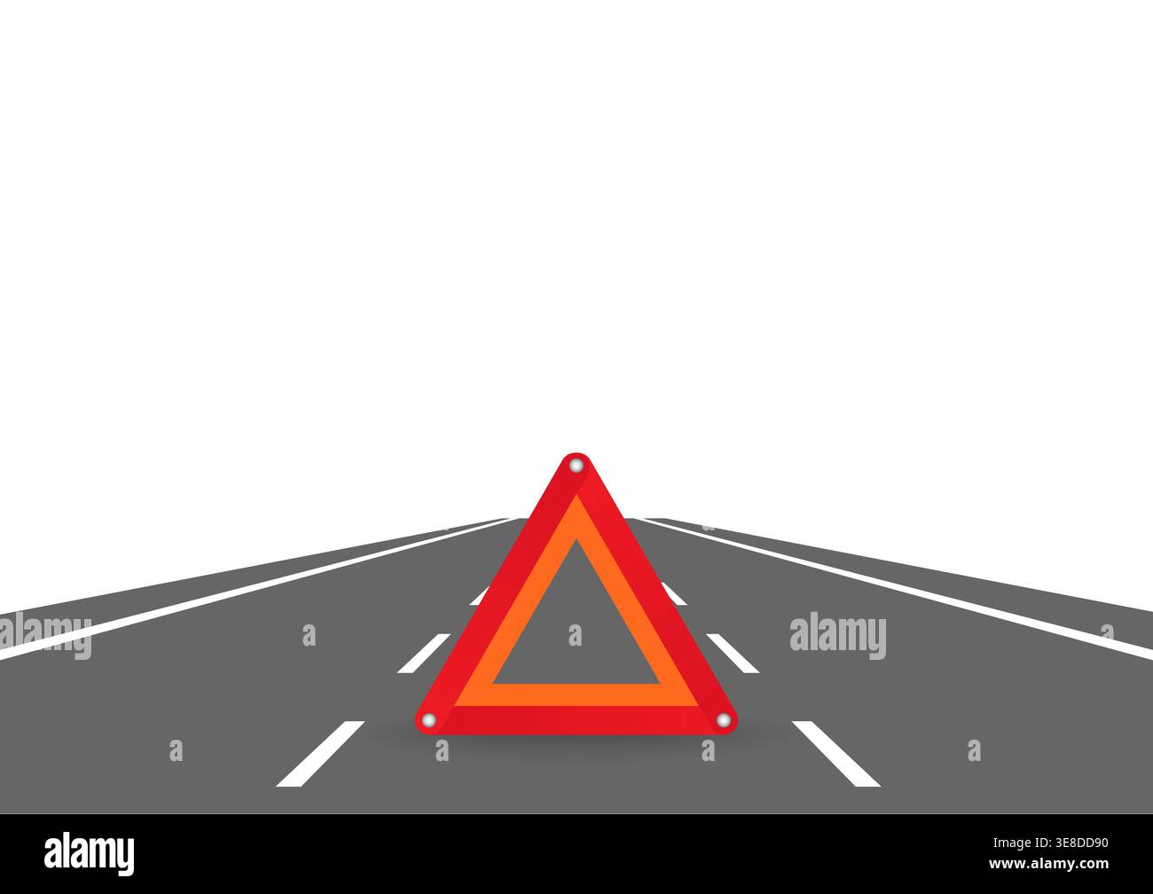 Red Triangle Emergency Sign on the Road. Vector Illustration. Stock Vector