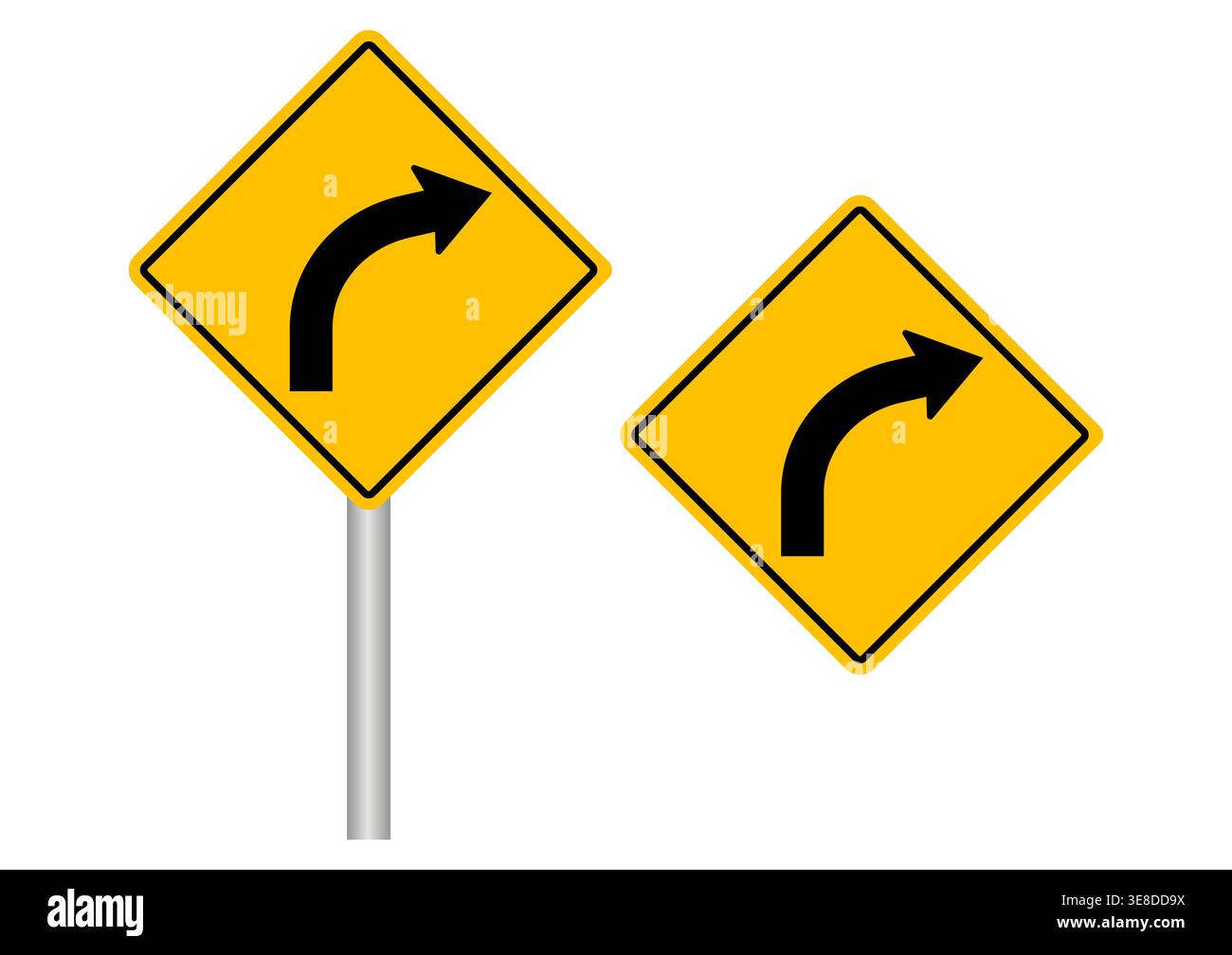 Traffic Sign. Right Curve. Vector Illustration. Stock Vector