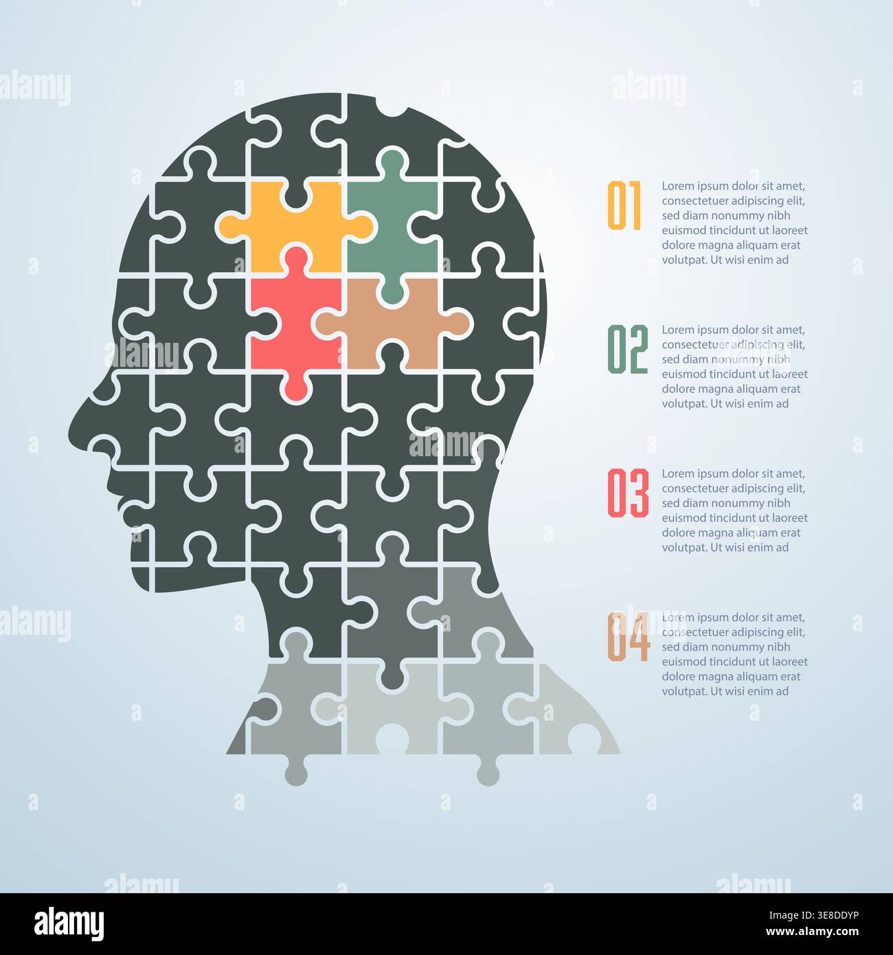 creative thinking infographics presented by puzzle jigsaw man head Stock Vector