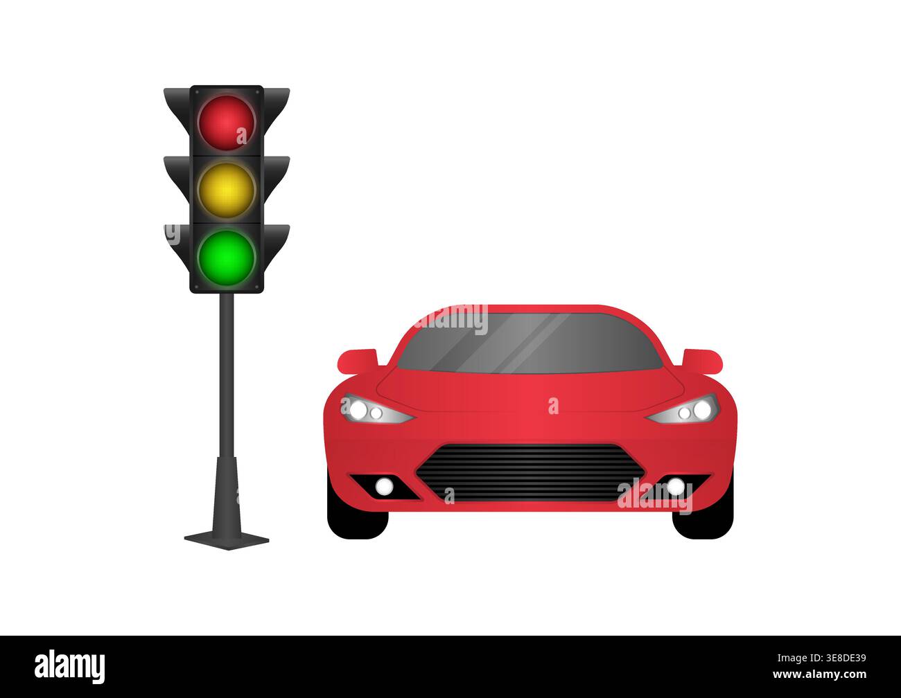 Car Stop at Traffic Light. Vector Illustration. Stock Vector