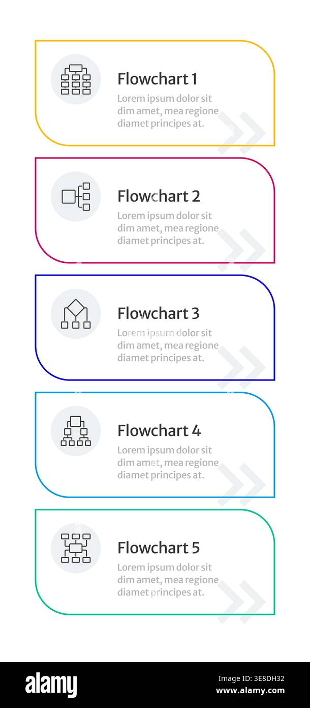 Flowcharts multicolor rounded infographic 5 steps Stock Vector