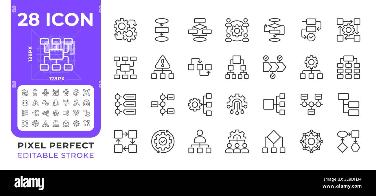 Workflow pixel perfect line icons set Stock Vector