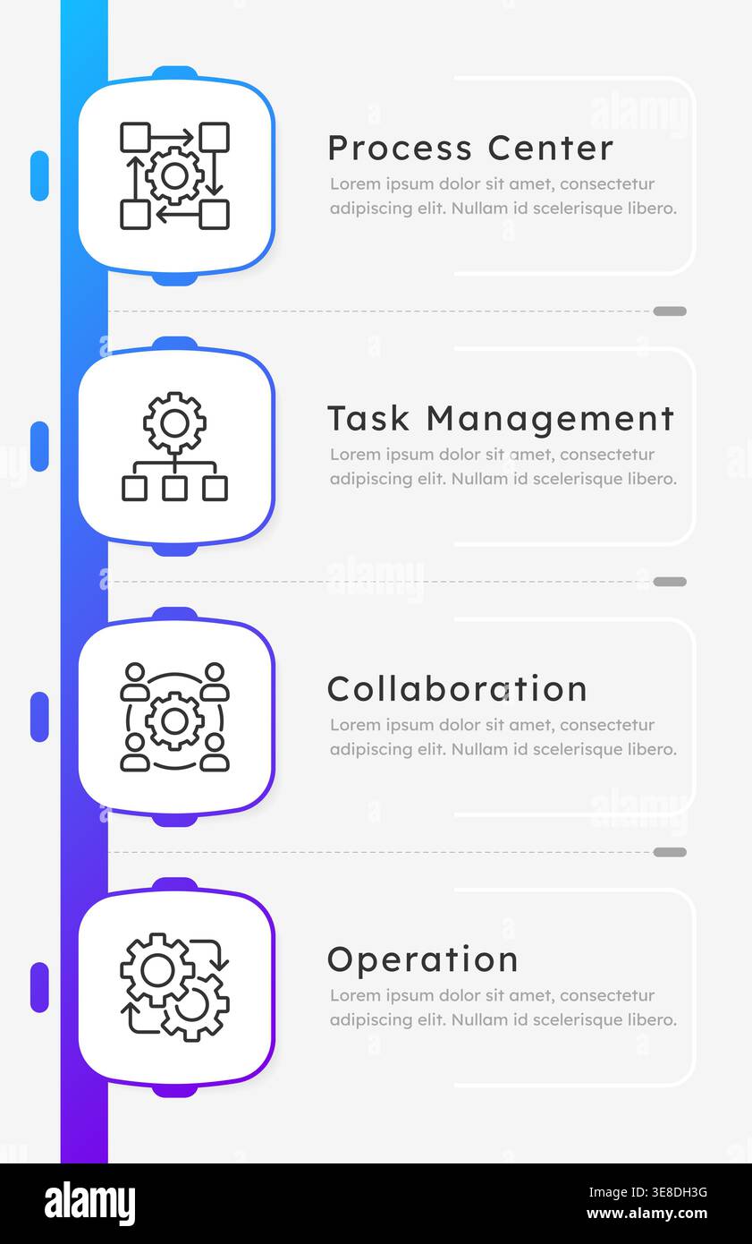 Process automation tools blue gradient infographic 4 steps Stock Vector
