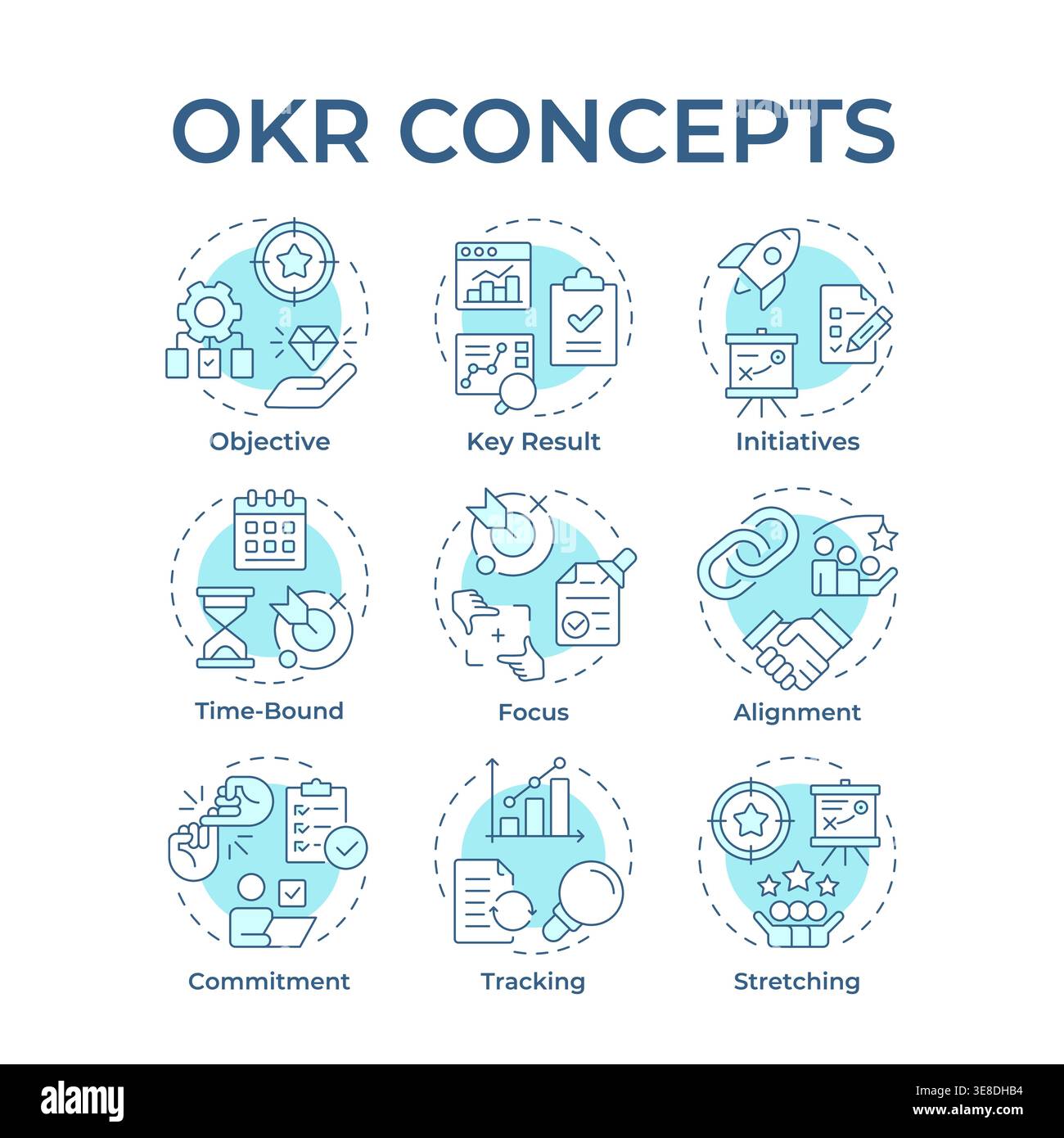 OKR soft blue concept icons Stock Vector