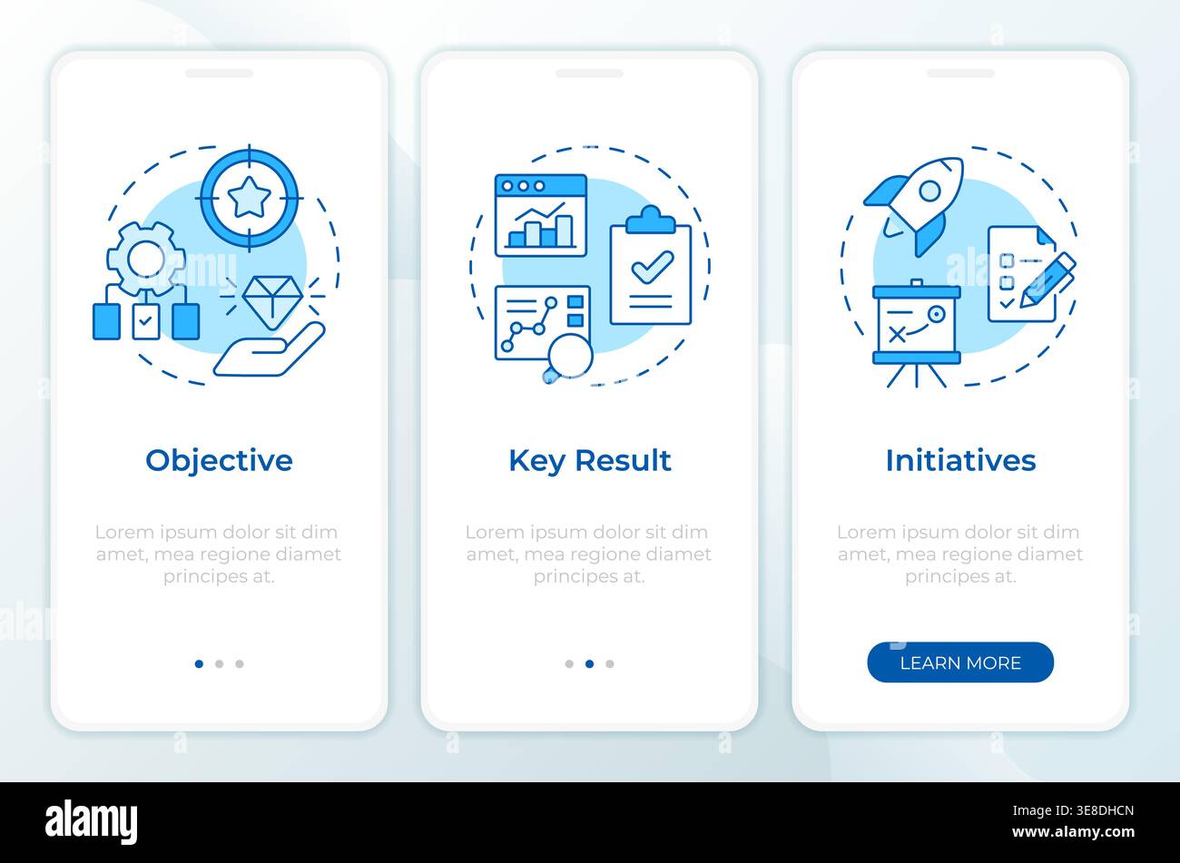 Structural okr models blue onboarding mobile app screen Stock Vector