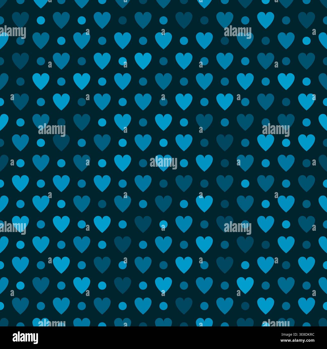 Denim blue seamless pattern featuring stylized light blue heart shapes Stock Vector