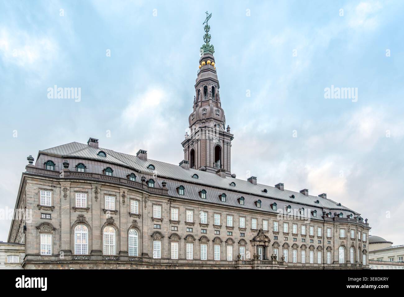 Christiansborg Palace (Slot) Tower In Copenhagen, Denmark, Government Building Stock Photo