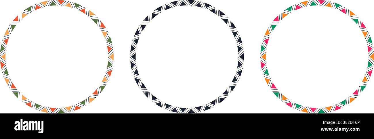 Mexican pattern circle frame. African ethnic motif border. Islamic triangular ornament round frame. Mexican text frame. Aztec ethnic culture ornament Stock Vector