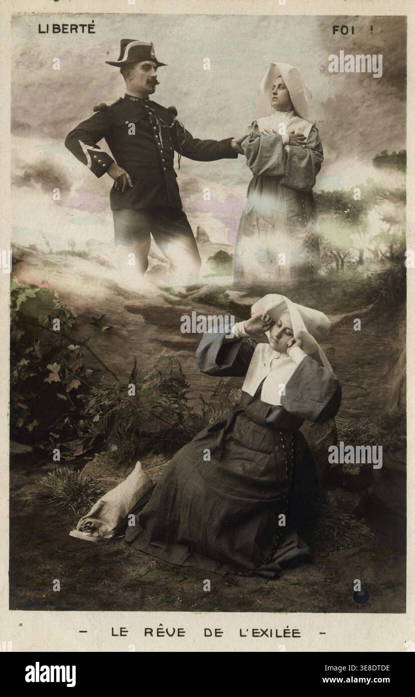 "Separation of Church and State: ""The Dream of the Exile""--a nun in exile, the embodiment of Faith, revelling in her role as a victim, dreaming of b Stock Photo