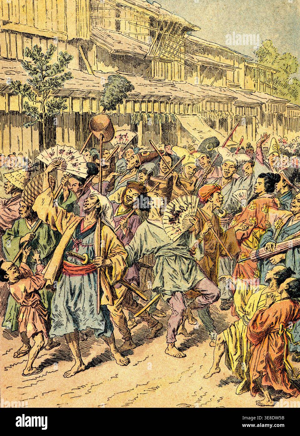 "Folk festival in Japan. Engraving in ""Les peuples de la Terre"" 1890." Stock Photo