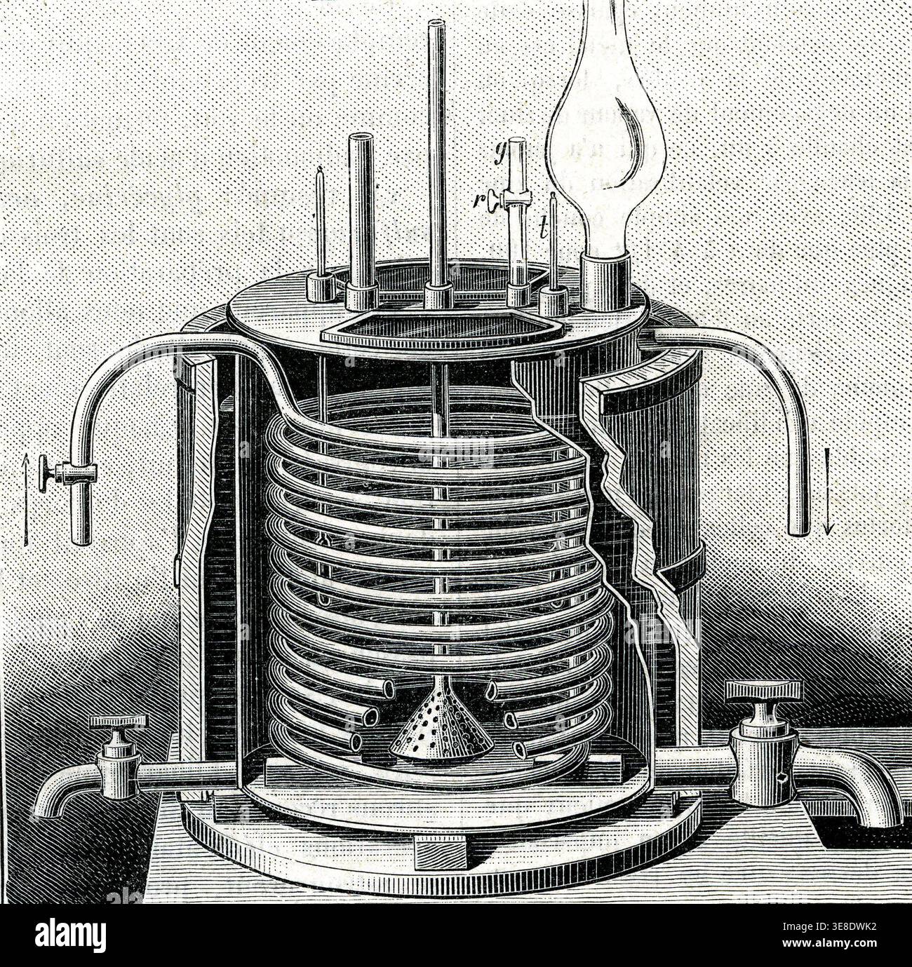 Nitroglycerin manufacturing apparatus. Engraving, 1889 Stock Photo