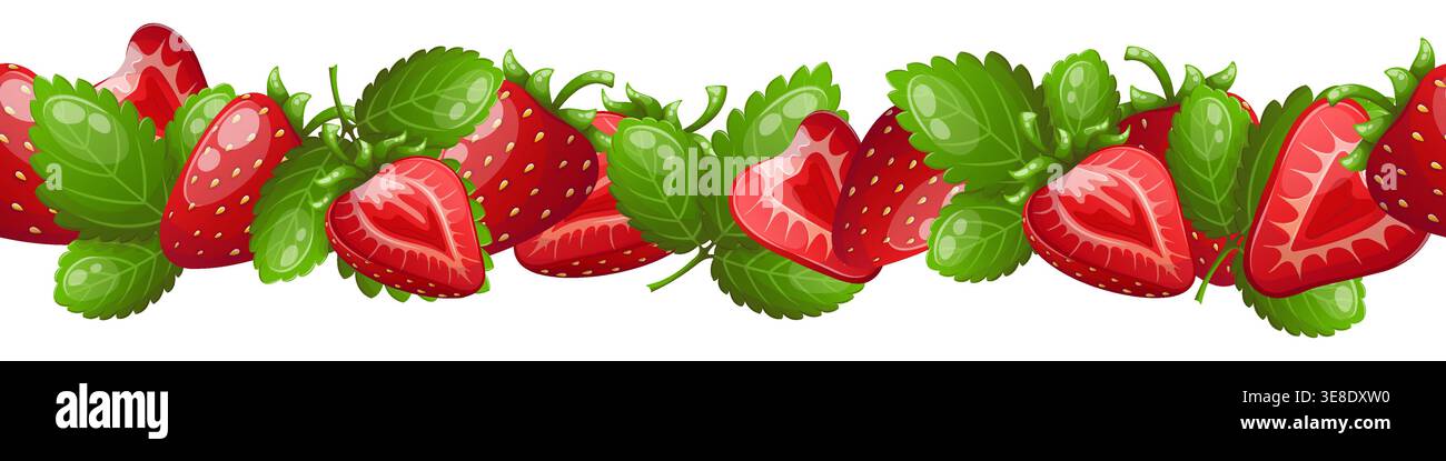 Horizontal seamless border with strawberries Stock Vector