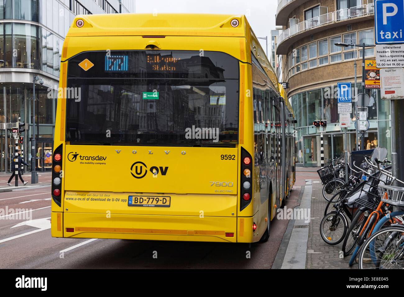 Utrecht, Netherlands, April 2 2026. Rear view of a yellow Volvo ...