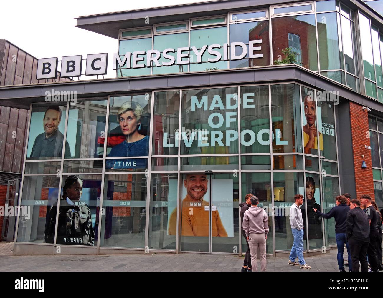 BBC Radio Merseyside studios, Hanover Street, Liverpool, with ‘Made of Liverpool’ branding across the glass facade in the city centre. Stock Photo