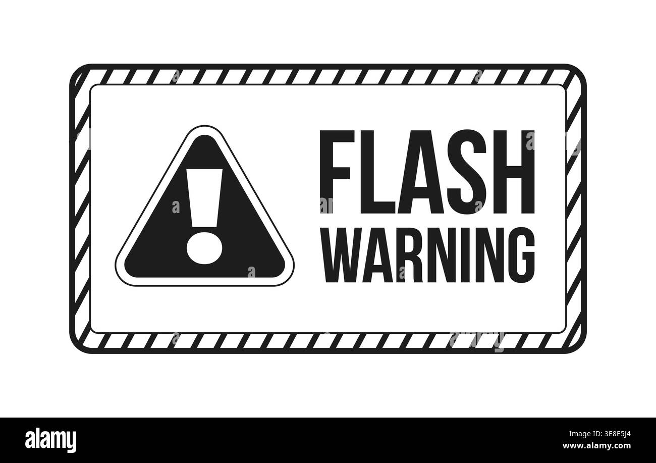 Flash warning black and white label sign Stock Vector