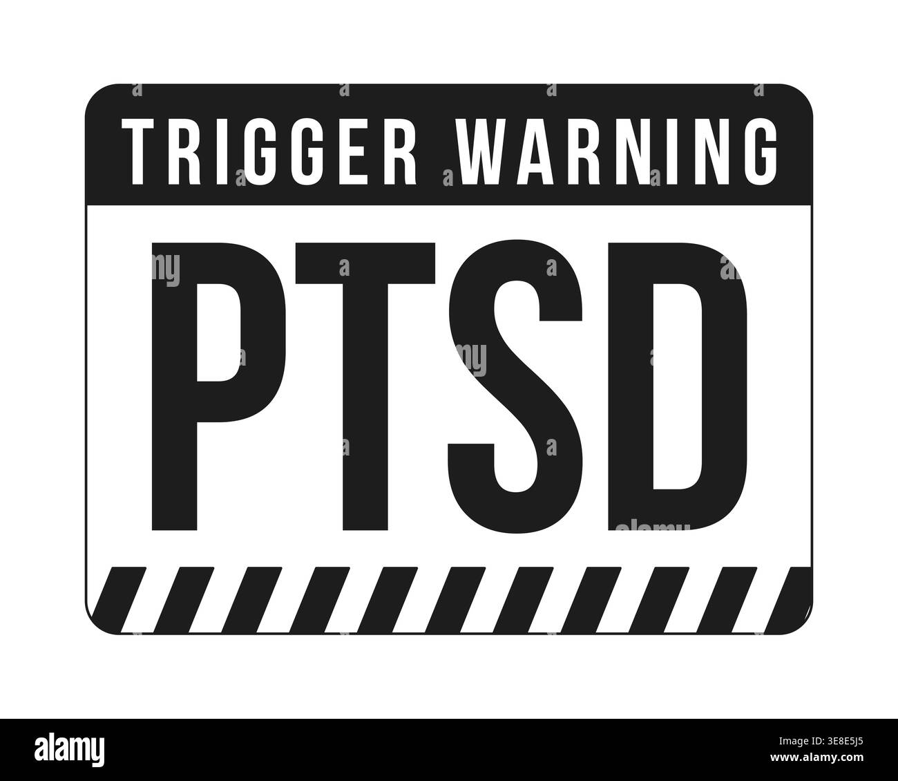 PTSD trigger warning black and white label sign Stock Vector