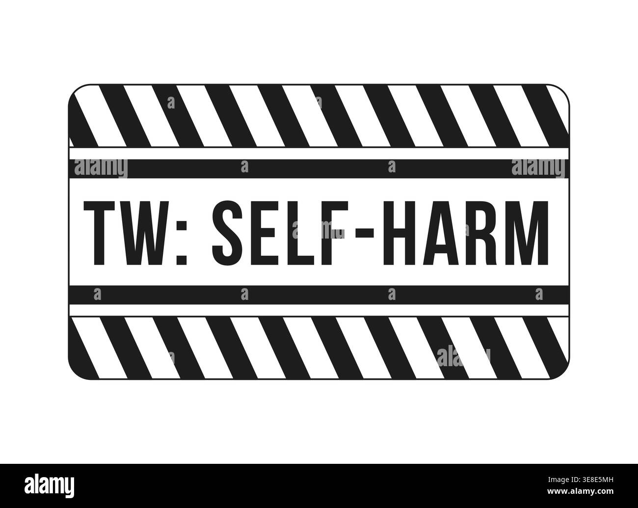 Trigger warning self harm black and white label sign Stock Vector