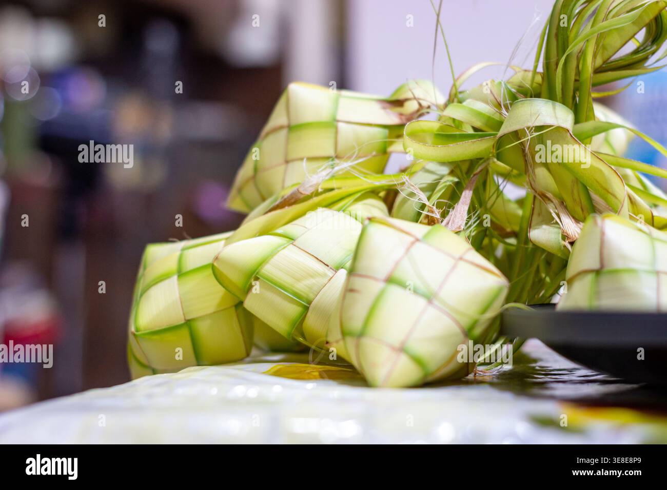 Freshly cooked Filipino puso rice, wrapped in coconut leaves. Puso, or ...