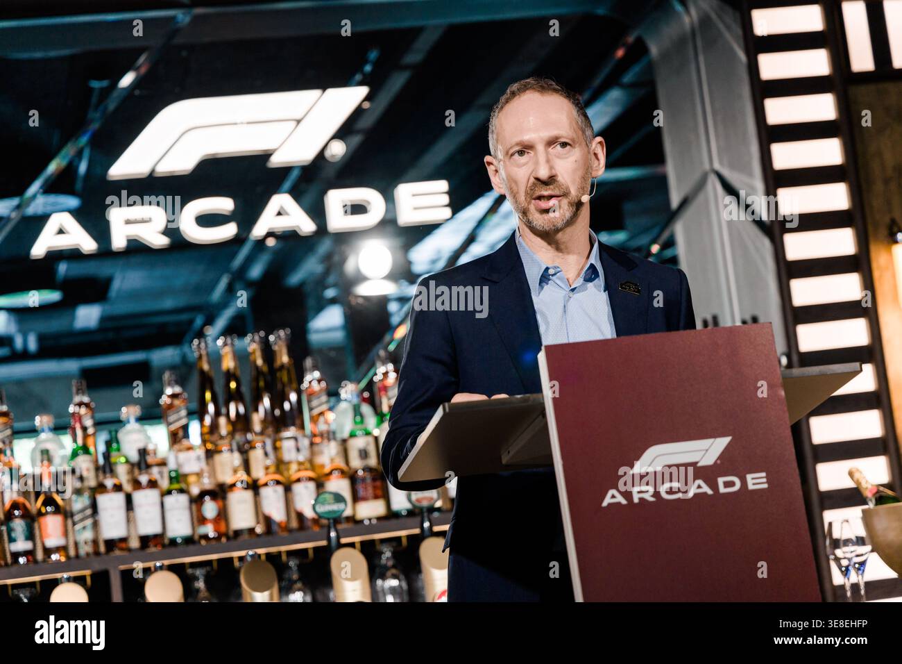 F1 Arcade CEO Jonathan Peters speaks at the institutional inauguration ...