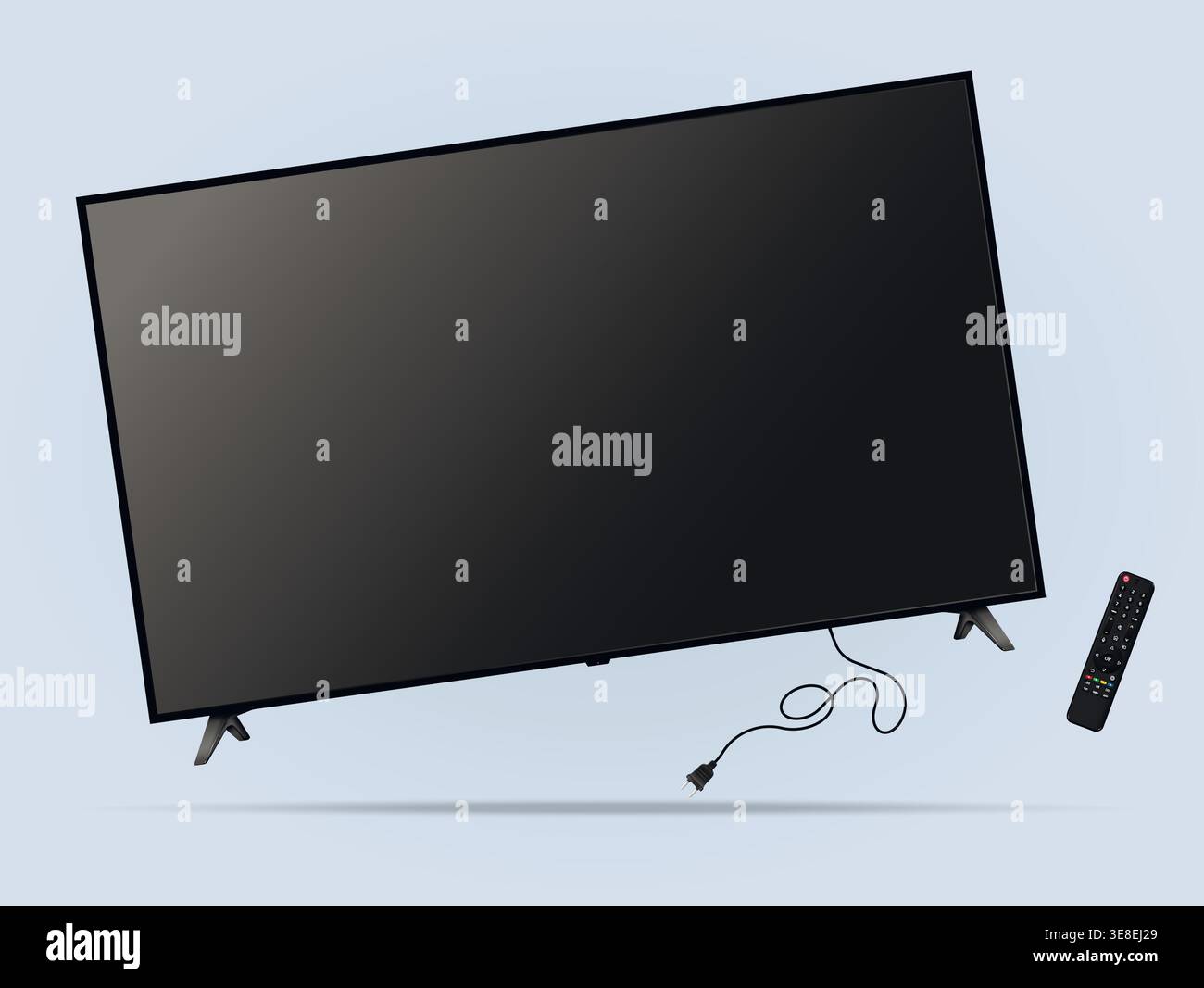 TV screen with remote control levitation on blue background. Vector illustration. Stock Vector