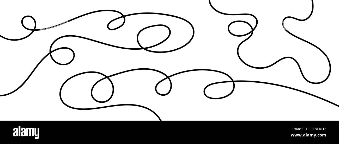 Continuous black squiggle line cable abstract wavy vector illustration pattern on white background. Stock Vector