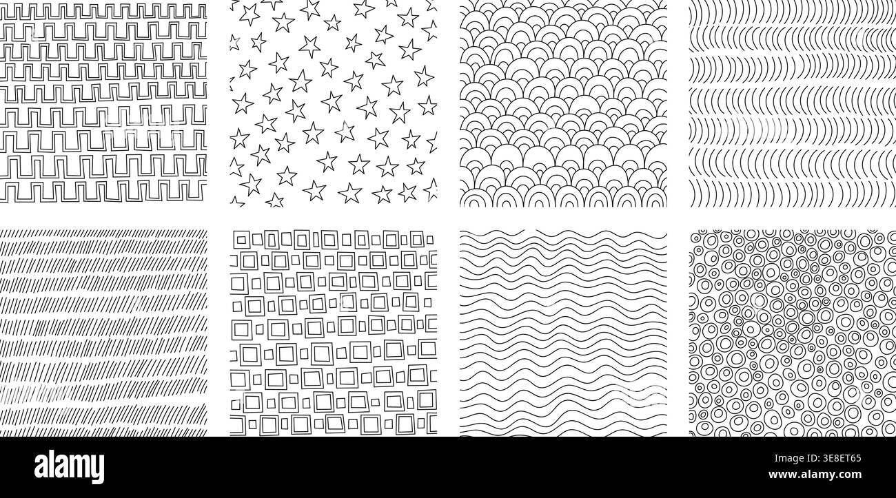 Crosshatch textures featuring hand-drawn line work and doodle pattern vector illustration set. Stock Vector