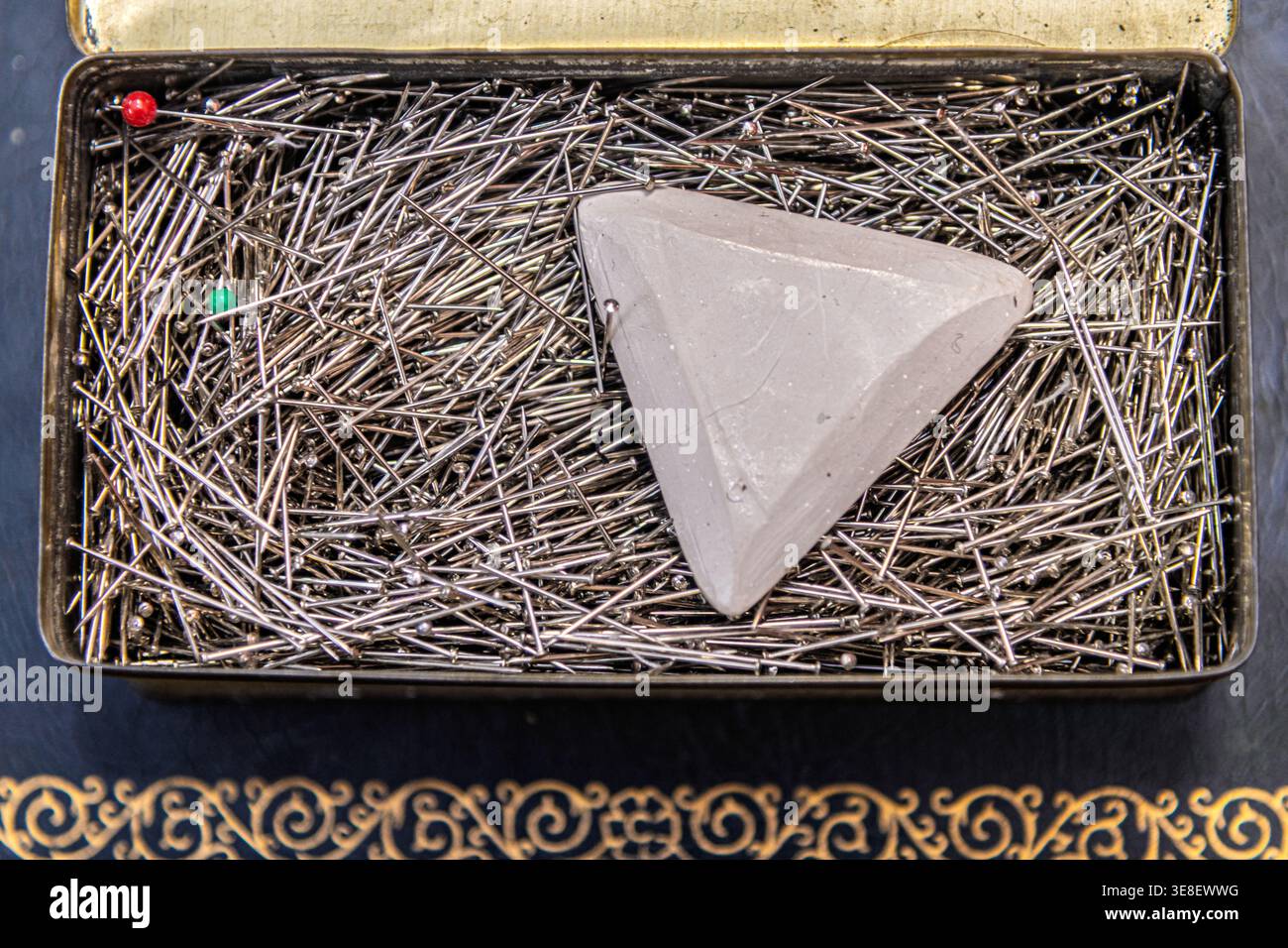 Tailoring chalk and pins Stock Photo