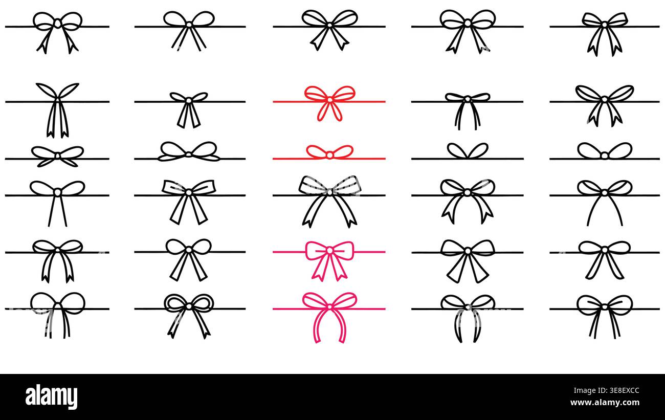 Bow gift ribbon Minimal line set Holiday packaging Stock Vector
