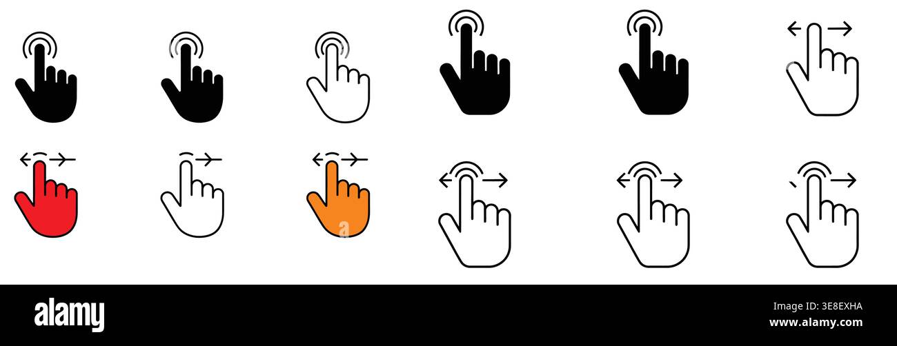 Hand Cursor Click Css Set, Point, Tap and Gesture Vector Collection Stock Vector