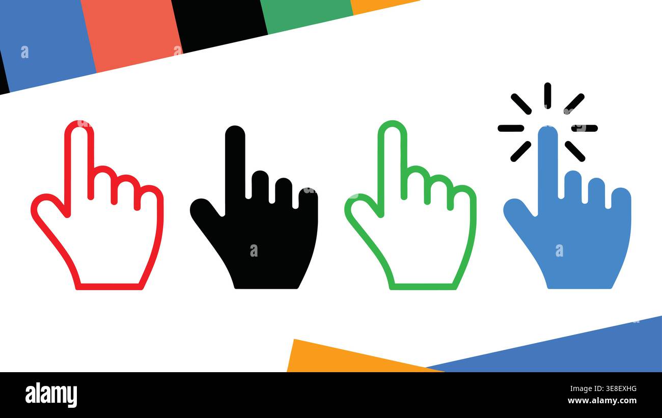 Hand Pointer Click Icons Set, Outline and Solid UI Gesture Collection Stock Vector