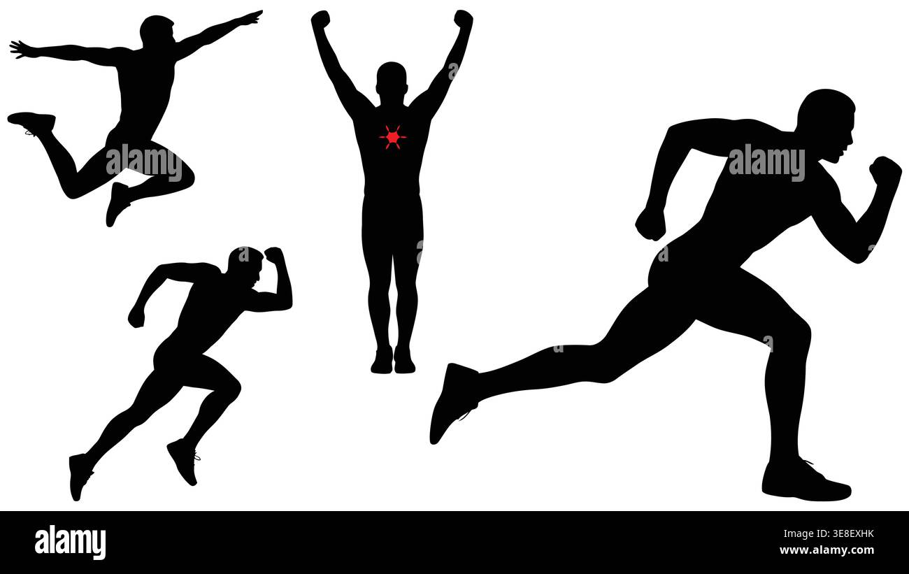 Active People Silhouettes Running Jumping and Exercising Collection Stock Vector
