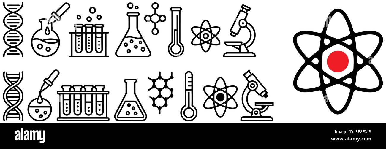Science and Research Icon Set. black laboratory symbols of microscope ...
