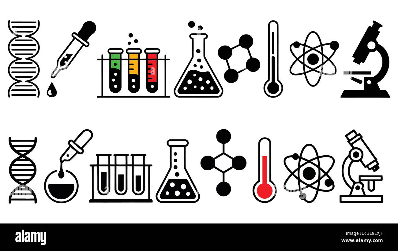 Science Laboratory Icons Set, Chemistry, Biology, and Research Symbols ...