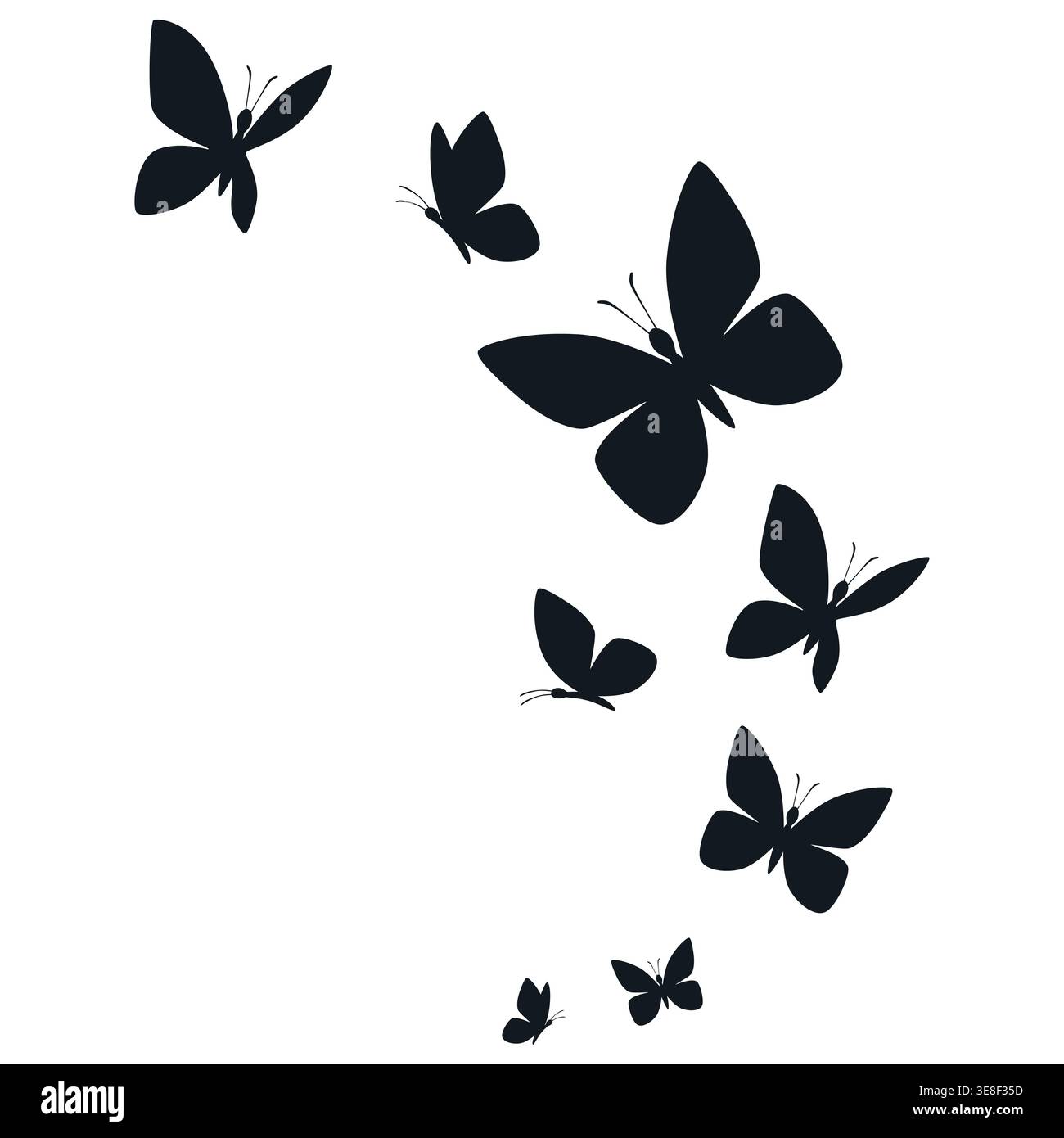 Butterflies silhouette flying on white background. Stock Vector