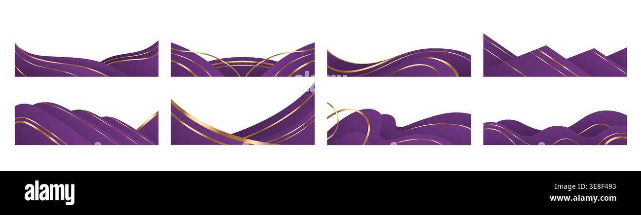 Elegant purple waves with golden ribbons abstract vector background ...