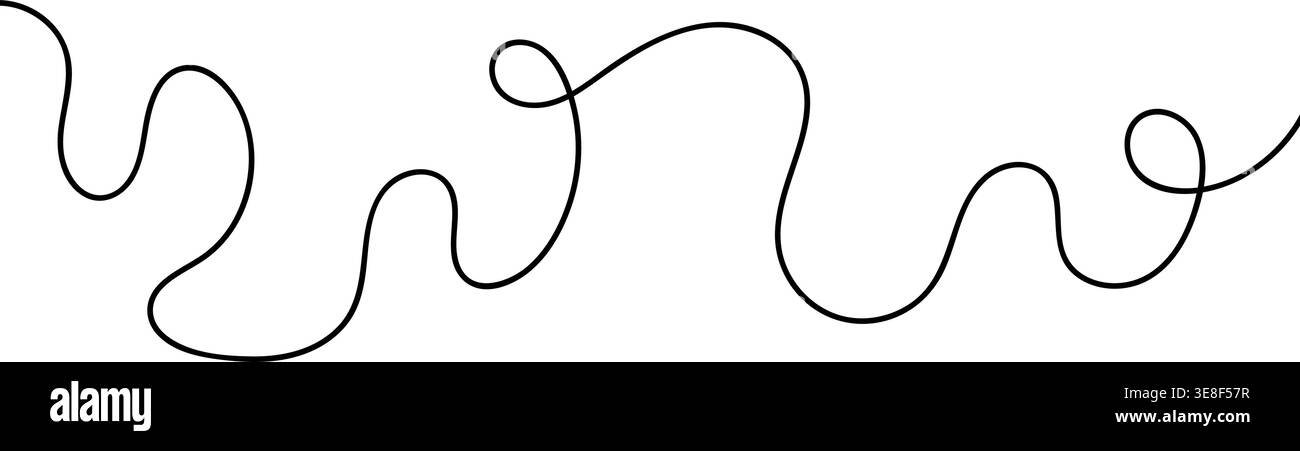 Continuous black squiggle line cable abstract wavy vector illustration pattern on white background. Stock Vector